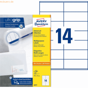 Avery Zweckform Universal-Etiketten ultragrip 105x41 mm VE=1.400 Etike