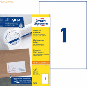 Avery Zweckform Universal-Etiketten ultragrip 210x297 mm VE=100 Etiket