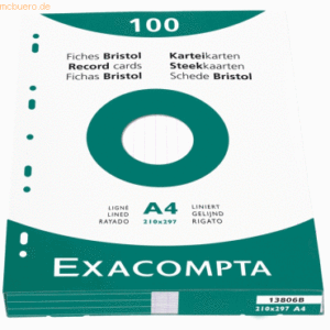 Exacompta Karteikarten A4 liniert weiß VE=100 Stück