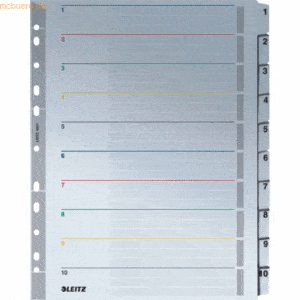 10 x Leitz Register A4 1-10 laminierter Mylarkarton grau wiederbeschre