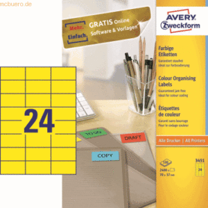 Avery Zweckform Etiketten Inkjet/Laser/Kopier 70x37mm gelb VE=2400 Stü