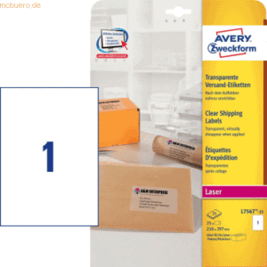 Avery Zweckform Etiketten Laser 210x297mm VE=25 Stück transparent