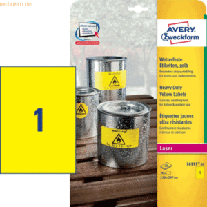 Avery Zweckform Etiketten 210x297mm Folie wetterfest VE=20 Stück gelb