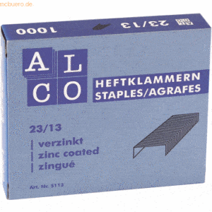 100 x Alco Heftklammern Stahl verzinkt 23/13 VE=1000 Stück