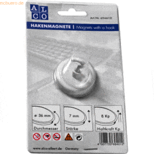 10 x Alco Hakenmagnet Metall 36mm TG 8000 g weiß