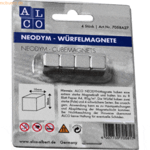 10 x Alco Würfelmagnet Neodym aus Neodym (Nd) 10x10x10mm silber VE=4 S