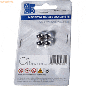 Alco Kugelmagnet Neodoym Neodym (Nd) 10mm TG 1200 g silber VE=4 Stück