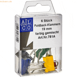 10 x Alco Foldbackklammer 19mm farbig sortiert VE=6 Stück