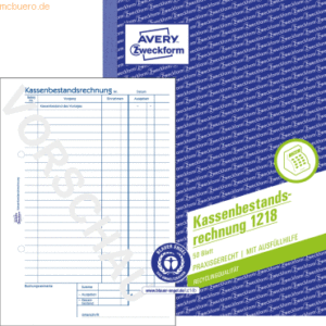 Avery Zweckform Kassenbestandsrechnung A5 RC VE=50 Originale