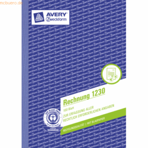 Avery Zweckform Formularbuch Rechnung A5 vorgelocht 100 Blatt