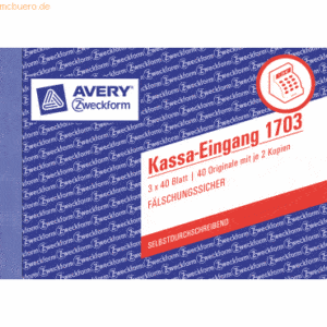 Avery Zweckform Formularbuch Kassa-Eingang A6 quer 3x40 Blatt für Öste