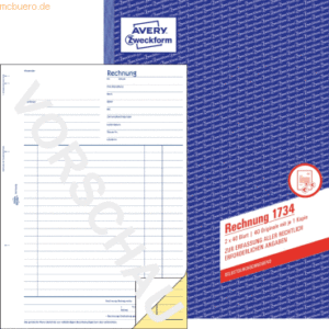 Avery Zweckform Formularbuch Rechnung A4 selbstdurchschreibend 2x40 Bl
