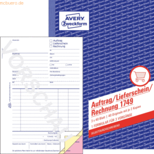 Avery Zweckform Formularbuch Auftrag/Lieferschein/Rechnung A5 selbstdu