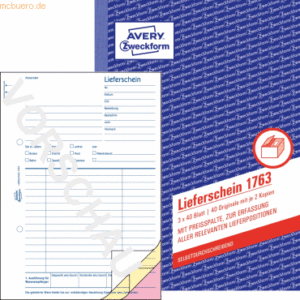 10 x Avery Zweckform Formularbuch Lieferscheine mit Preisspalte A5 mit