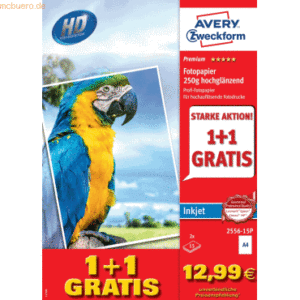 Avery Zweckform Fotopapier Premium Inkjet A4 15 Blatt weiß hochglänzen