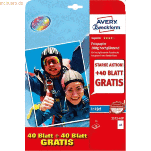 Avery Zweckform Photopapier A4 Inkjet 200g/qm hochglänzend weiß VE=80