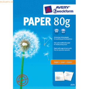 5 x Avery Zweckform Kopierpapier A4 unbeschichtet 80 g/qm 500 Blatt we