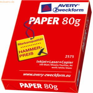 300 x Avery Zweckform Kopierpapier A4 80 g/qm 500 Blatt weiß