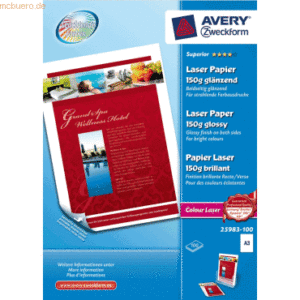Avery Zweckform Fotopapier Laser A3 150g/qm hochglänzend VE=100 Blatt