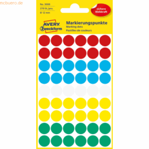 10 x Avery Zweckform Markierungspunkte 12 mm 5 Blatt/270 Etiketten far