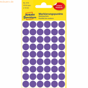10 x Avery Zweckform Markierungspunkte violett DM 12mm VE=270 Etikette
