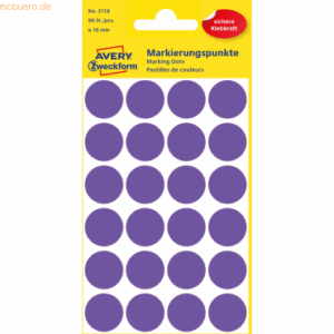 10 x Avery Zweckform Markierungspunkte violett DM 18mm VE=96 Etiketten