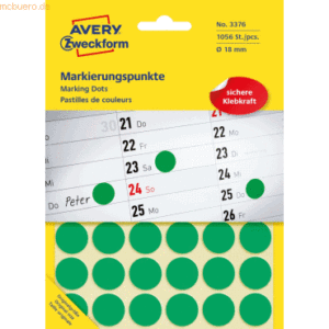 Avery Zweckform Markierungspunkte 18 mm 22 Blatt/1056 Etiketten grün