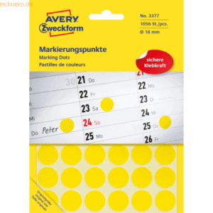 Avery Zweckform Markierungspunkte 18 mm 22 Blatt/1056 Etiketten gelb