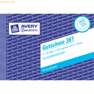 Avery Zweckform Formularbuch Gutschein A6 quer fälschungssicher 2x50 B