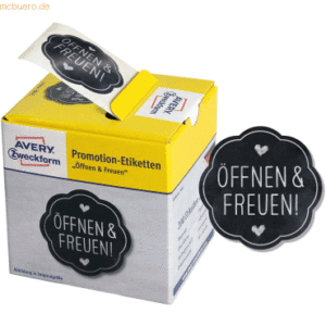 6 x Avery Zweckform Promotion-Etiketten 'Öffnen & Freuen!' 38mm grau/s