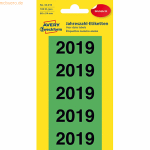 10 x Avery Zweckform Inhaltsschild Jahreszahlen 2019 grün VE=100 Stück