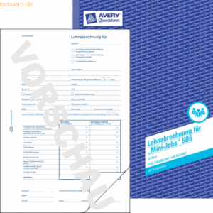 Avery Zweckform Lohnabrechnung A4 Minijobs 50 Blatt