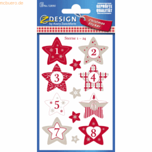 10 x Avery Zweckform Weihnachts-Etikett Sterne 1- 24 rot/grau/weiß 24