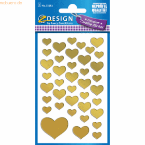 10 x Z-Design Sticker 76x120mm Glanzfolie 2 Bogen Motiv Herzen gold