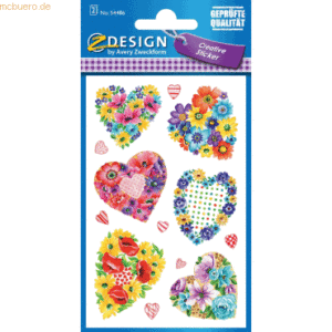 10 x Z-Design Flower Sticker Blütenherzen Papier 13 Motive bunt 2 Blat