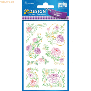 10 x Z-Design Flower Sticker rose geprägt Papier 7Motive bunt 1 Blatt