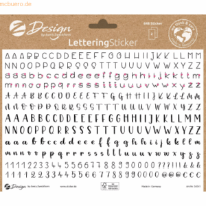 5 x Z-Design Lettering Sticker -Buchstaben Zahlen- wiederablösbar bunt
