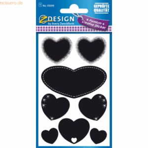10 x Z-Design Creative Tafeletikett Herzen 8 Motive schwarz 1 Bogen