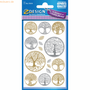 10 x Z-Design Creative Deko Sticker Lebensbaum gold silber 14 Stück