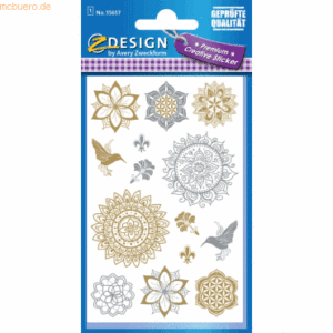 10 x Z-Design Creative Deko Sticker Floral gold silber 12 Stück