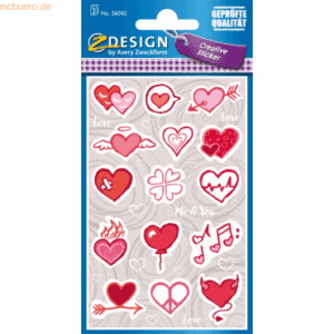 10 x Z-Design Sticker Papier Herzen 2 Bogen