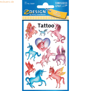 10 x Z-Design Tattoos 76x120mm beglimmert 1 Bogen Motiv Einhörner Pega