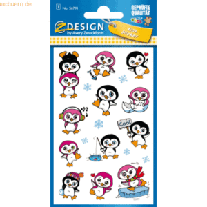 10 x Avery Zweckform Sticker für Kids Pinguine pink/schwarz/blau 18 Et