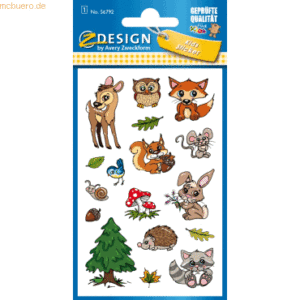 10 x Avery Zweckform Sticker für Kids Waldtiere braun/grün/grau 17 Eti