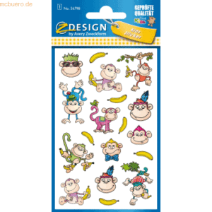 10 x Avery Zweckform Sticker für Kids Affen mehrfarbig metallfarben 17
