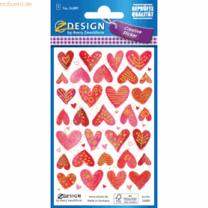 10 x Z-Design Deko Sticker Papier Herzen mehrfarbig 47 Aufkleber