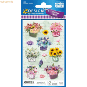 10 x Z-Design Deko Sticker Papier Blumen mehrfarbig 26 Aufkleber