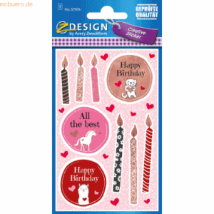 10 x Z-Design Creative Papier-Sticker Happy Birthday 19 Stück bunt 1 B