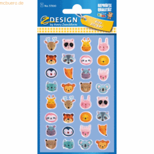 10 x Z-Design Glossy Sticker Tierköpfe 32 Stück bunt 1 Bogen