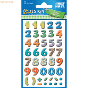 10 x Z-Design Sticker 76x12mm Papier 3 Bogen Motiv Zahlen bunt